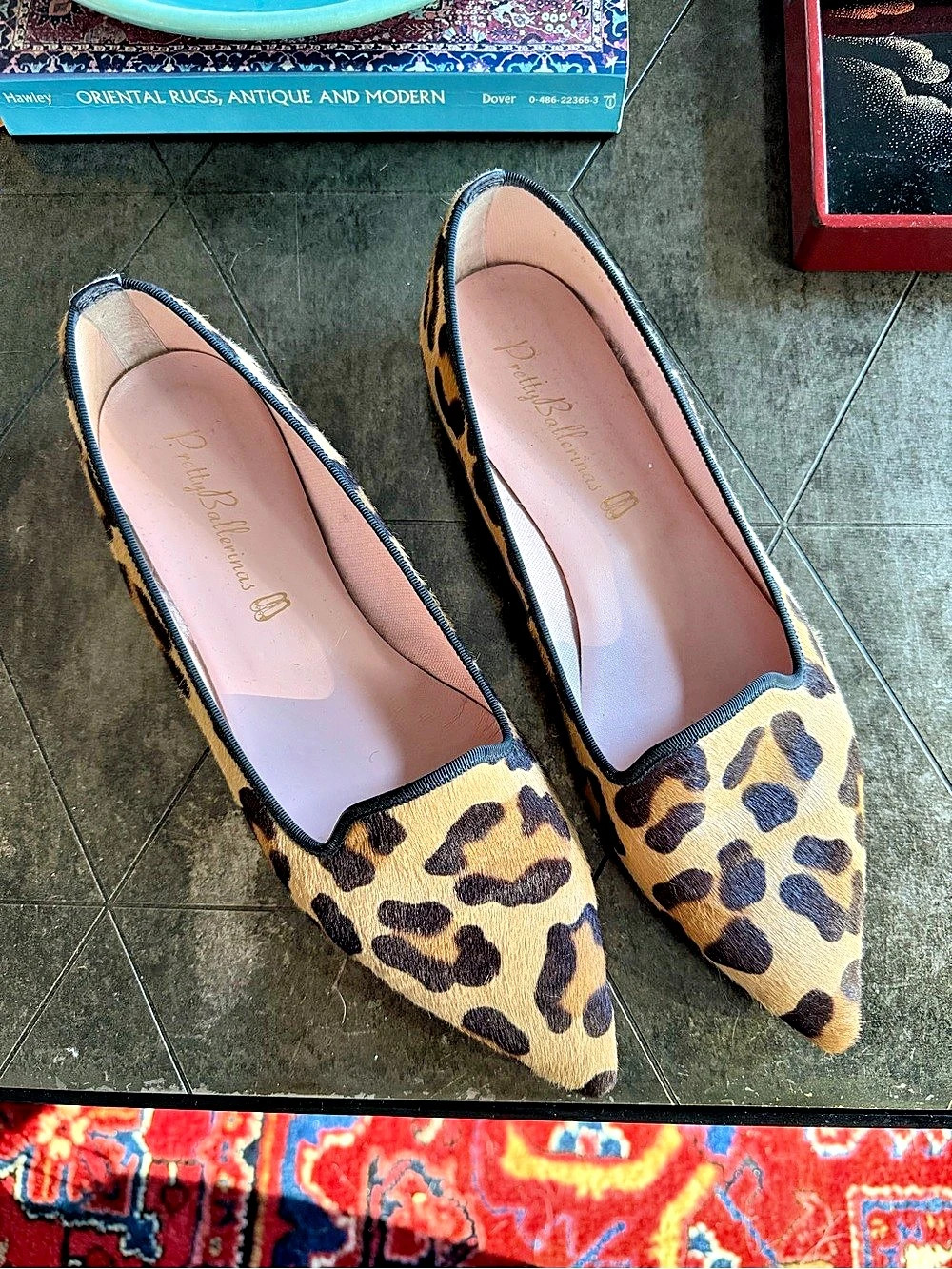 Pretty Ballerinas Faye Leopard Print Calf Hair Flats Leopard Print Pointed-Toe